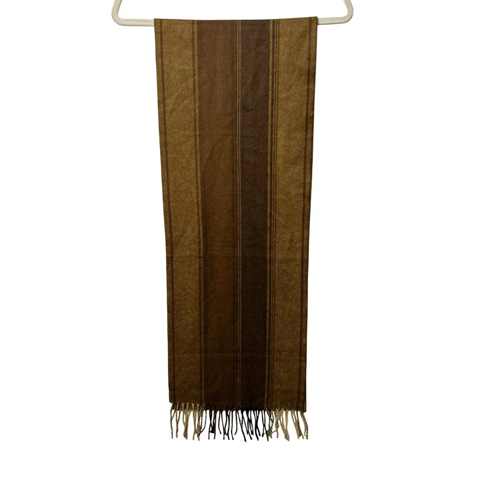 Scotland Unisex Scarf 100% Cashmere Striped OS Brown Tan Winter Neckwear Wrap